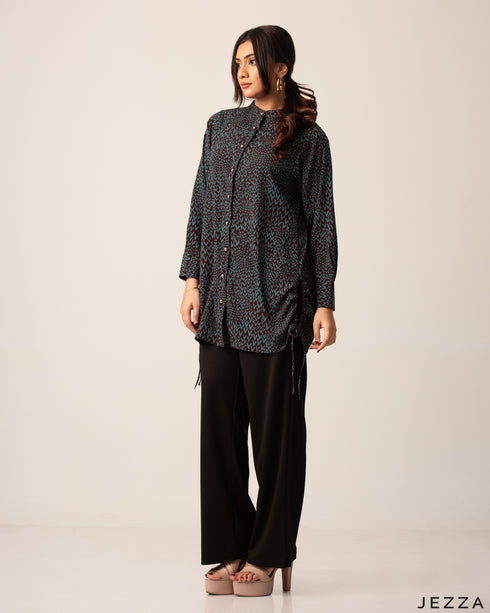 Printed Polyester Top with Ruching Detail 60083